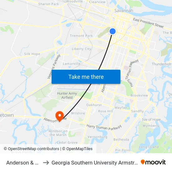 Anderson & Mlk Eb to Georgia Southern University Armstrong Campus map
