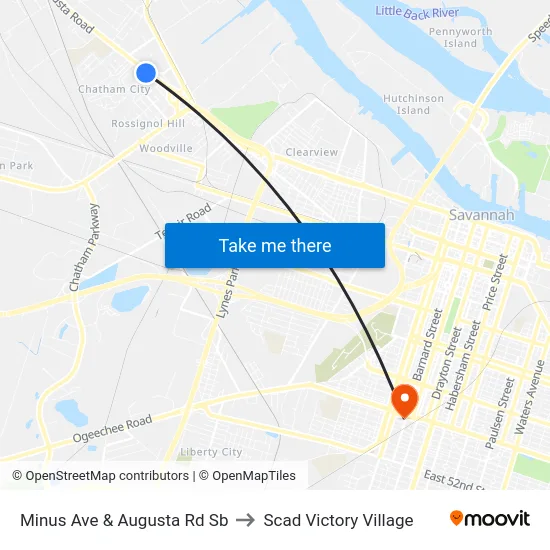 Minus Ave & Augusta Rd Sb to Scad Victory Village map