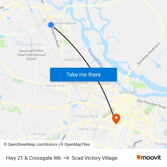 Hwy 21 & Crossgate Wb to Scad Victory Village map