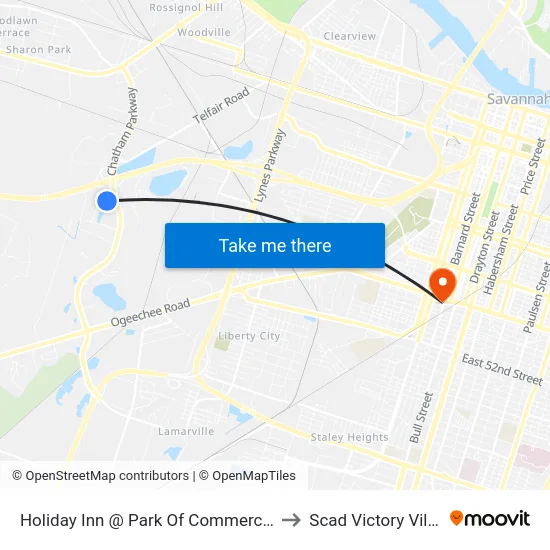 Holiday Inn @ Park Of Commerce Way to Scad Victory Village map