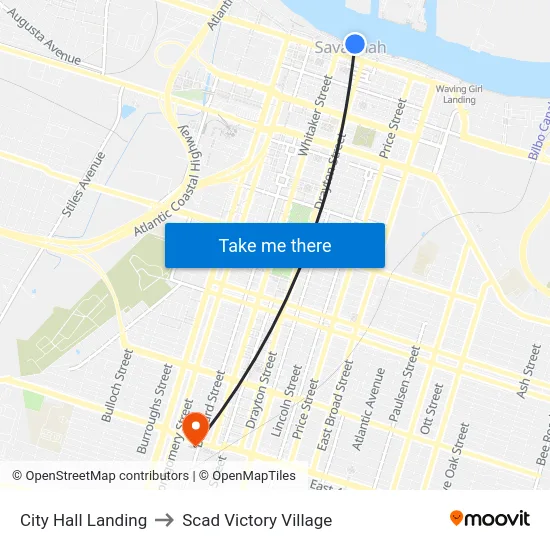 City Hall Landing to Scad Victory Village map