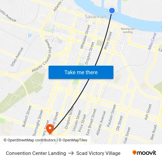 Convention Center Landing to Scad Victory Village map