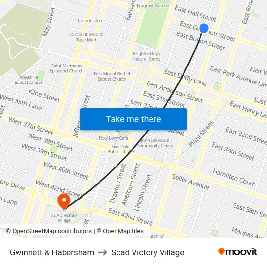 Gwinnett & Habersham to Scad Victory Village map