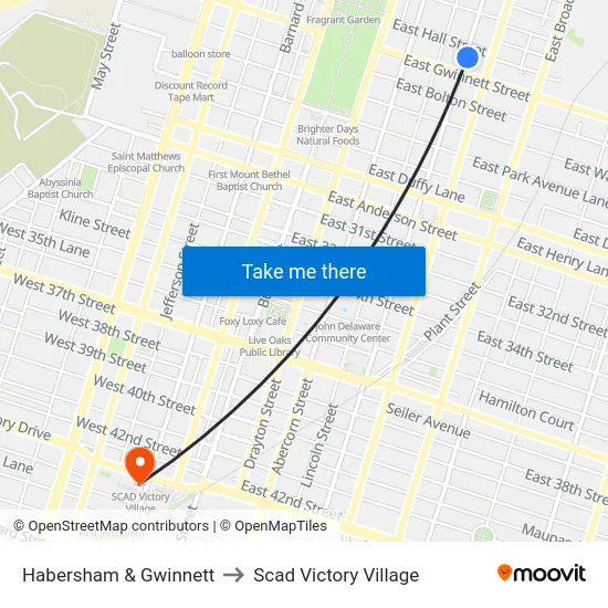 Habersham & Gwinnett to Scad Victory Village map