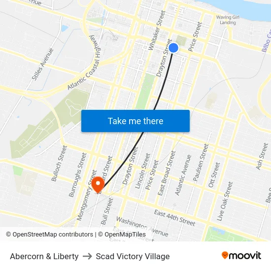 Abercorn & Liberty to Scad Victory Village map