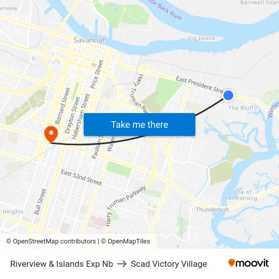 Riverview & Islands Exp Nb to Scad Victory Village map