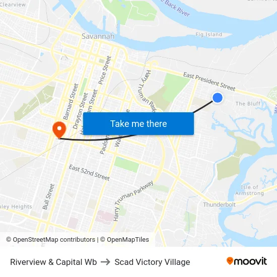 Riverview & Capital Wb to Scad Victory Village map