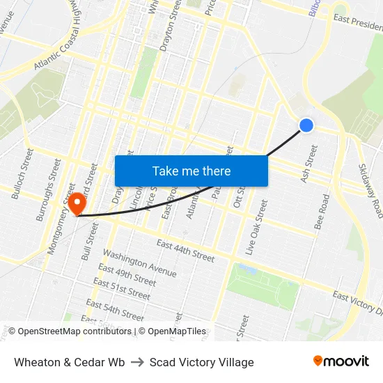 Wheaton & Cedar Wb to Scad Victory Village map