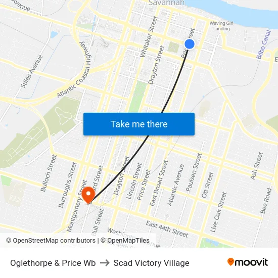 Oglethorpe & Price Wb to Scad Victory Village map