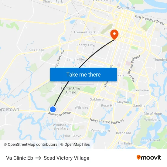 Va Clinic Eb to Scad Victory Village map