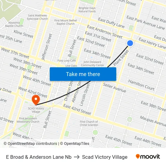 E Broad & Anderson Lane Nb to Scad Victory Village map