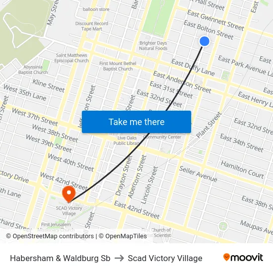 Habersham & Waldburg Sb to Scad Victory Village map