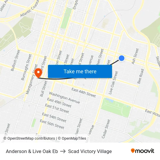 Anderson & Live Oak Eb to Scad Victory Village map