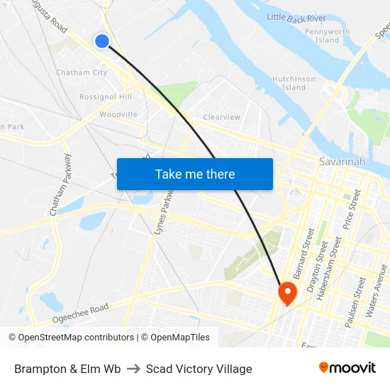 Brampton & Elm Wb to Scad Victory Village map