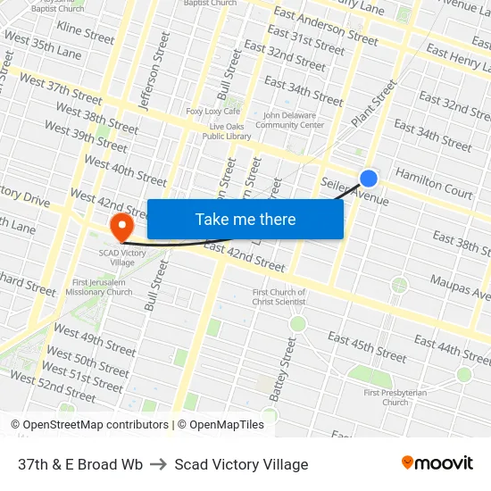 37th & E Broad Wb to Scad Victory Village map