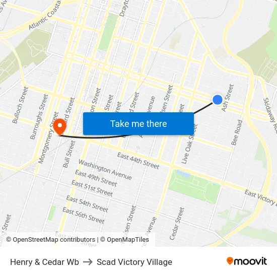 Henry & Cedar Wb to Scad Victory Village map