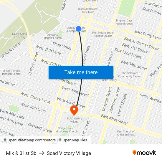 Mlk & 31st Sb to Scad Victory Village map