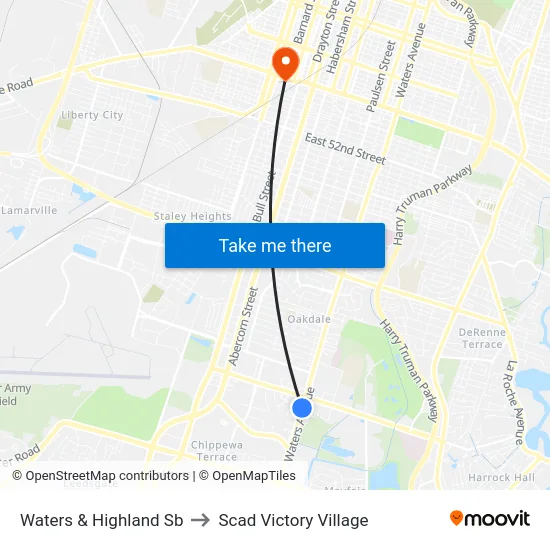 Waters & Highland Sb to Scad Victory Village map