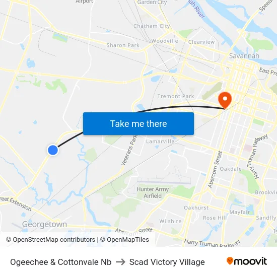 Ogeechee & Cottonvale Nb to Scad Victory Village map