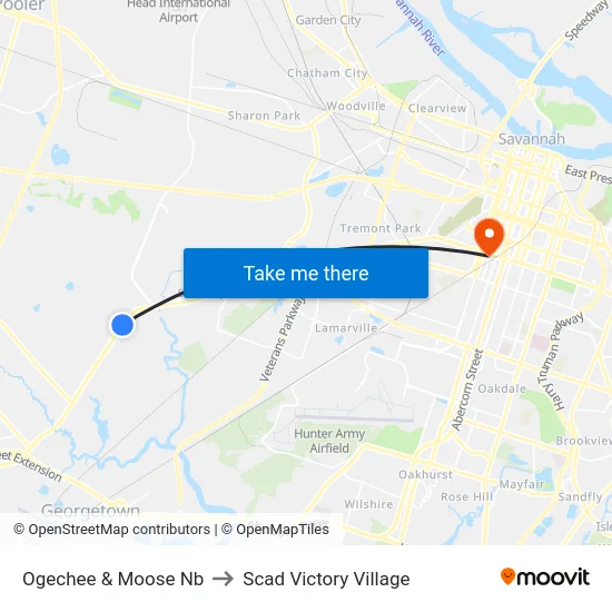 Ogechee & Moose Nb to Scad Victory Village map