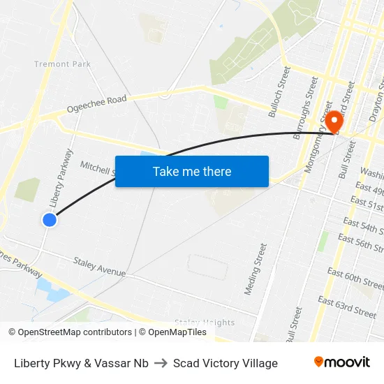 Liberty Pkwy & Vassar Nb to Scad Victory Village map