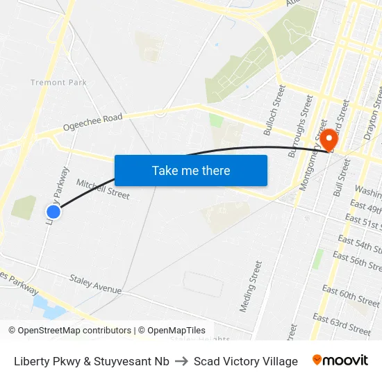 Liberty Pkwy & Stuyvesant Nb to Scad Victory Village map
