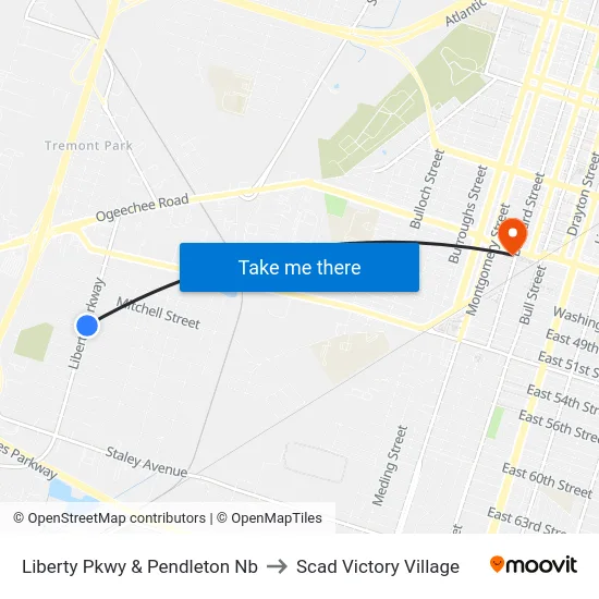Liberty Pkwy & Pendleton Nb to Scad Victory Village map