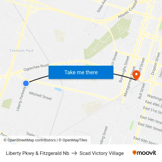 Liberty Pkwy & Fitzgerald Nb to Scad Victory Village map