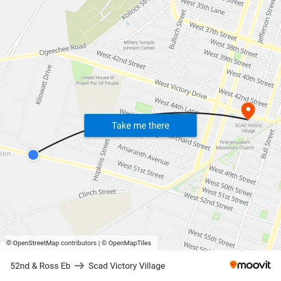52nd & Ross Eb to Scad Victory Village map