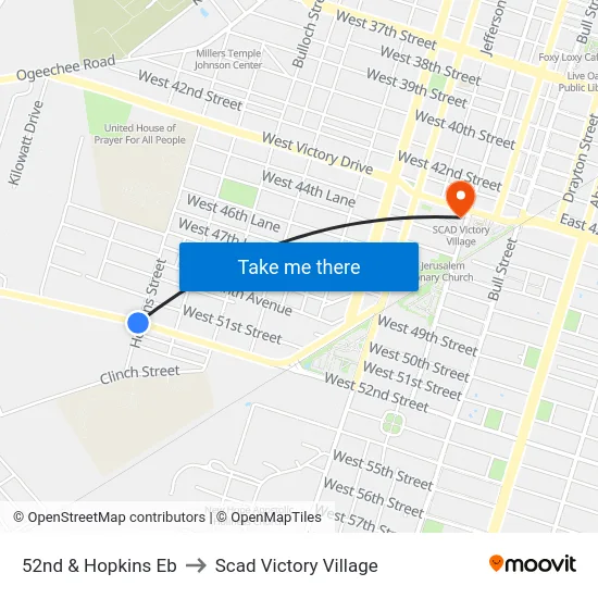 52nd & Hopkins Eb to Scad Victory Village map