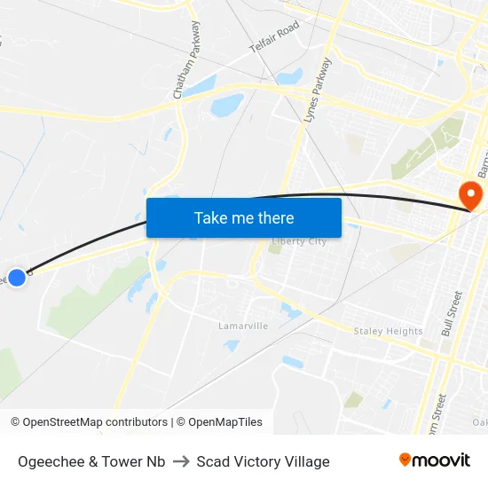 Ogeechee & Tower Nb to Scad Victory Village map
