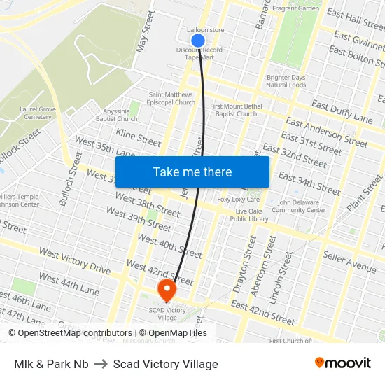Mlk & Park Nb to Scad Victory Village map