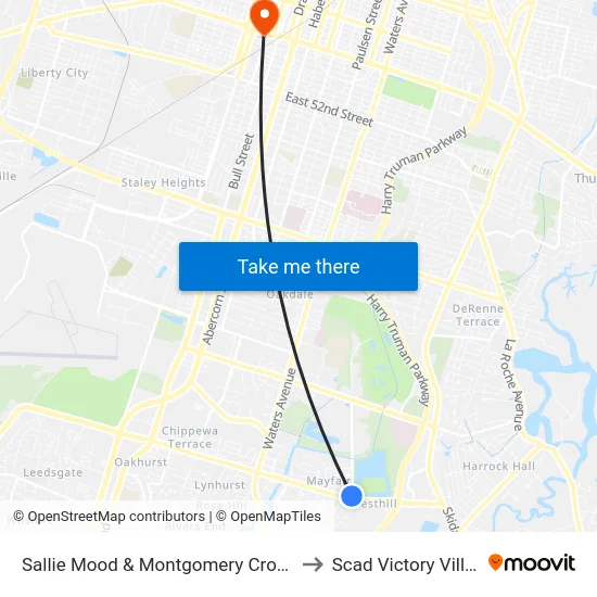 Sallie Mood & Montgomery Cross Sb to Scad Victory Village map