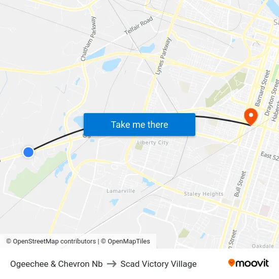 Ogeechee & Chevron Nb to Scad Victory Village map