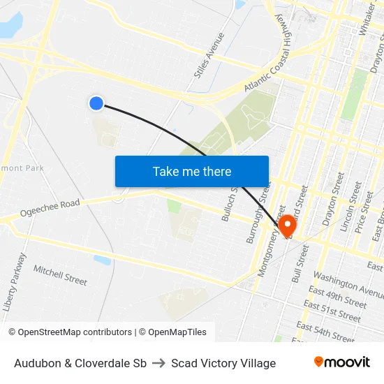 Audubon & Cloverdale Sb to Scad Victory Village map