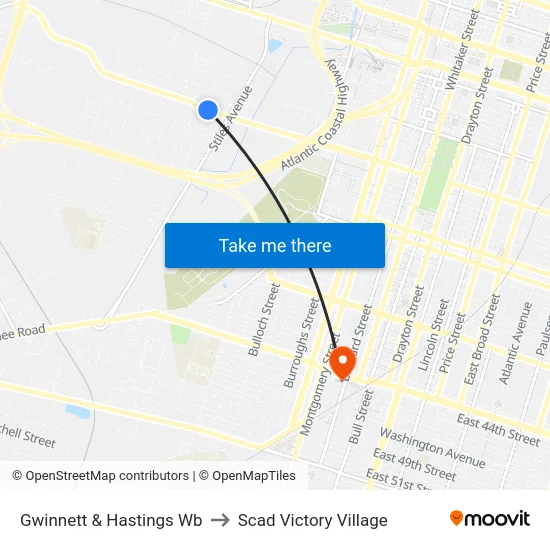 Gwinnett & Hastings Wb to Scad Victory Village map