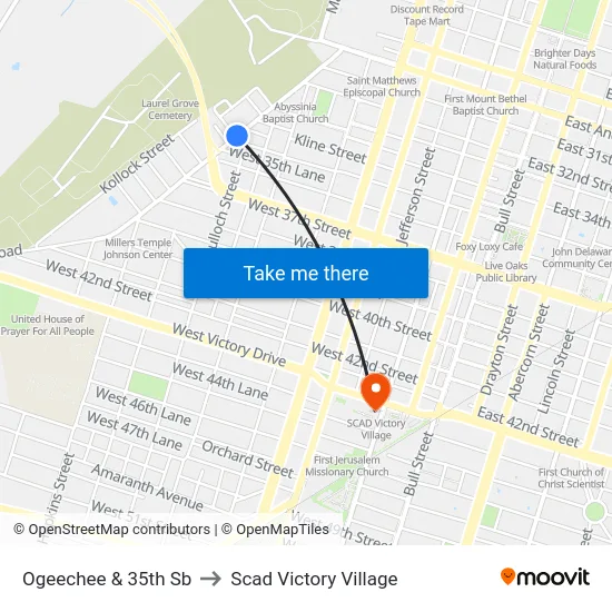 Ogeechee & 35th Sb to Scad Victory Village map
