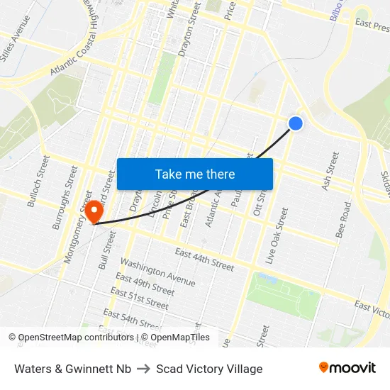 Waters & Gwinnett Nb to Scad Victory Village map