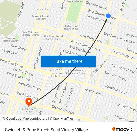 Gwinnett & Price Eb to Scad Victory Village map
