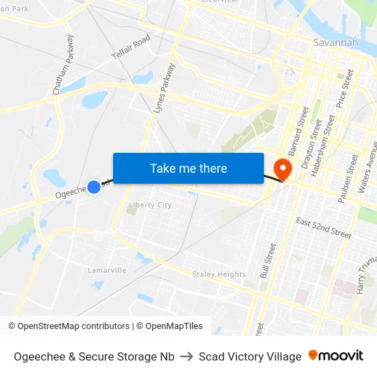 Ogeechee & Secure Storage Nb to Scad Victory Village map