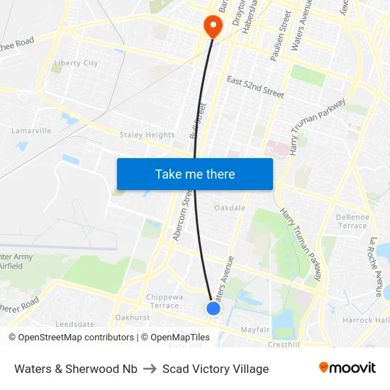 Waters & Sherwood Nb to Scad Victory Village map