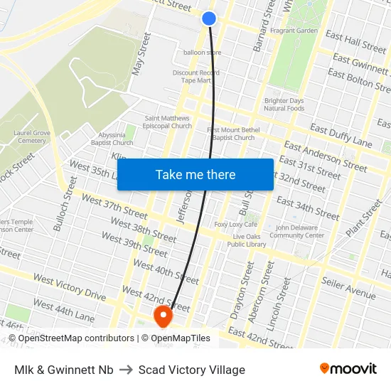 Mlk & Gwinnett Nb to Scad Victory Village map