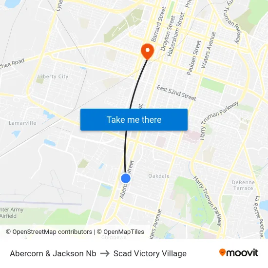 Abercorn & Jackson Nb to Scad Victory Village map
