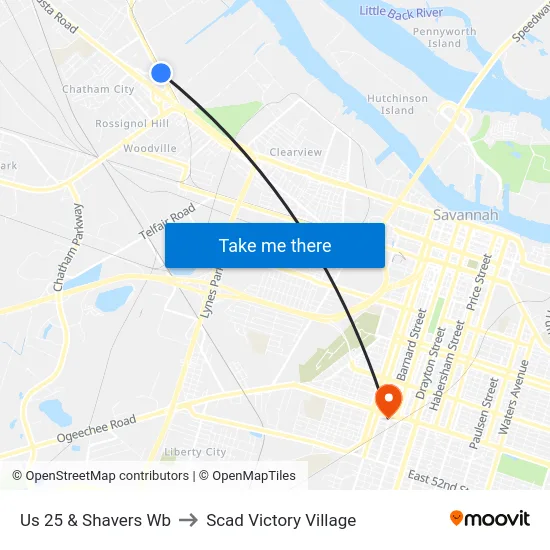 Us 25 & Shavers Wb to Scad Victory Village map