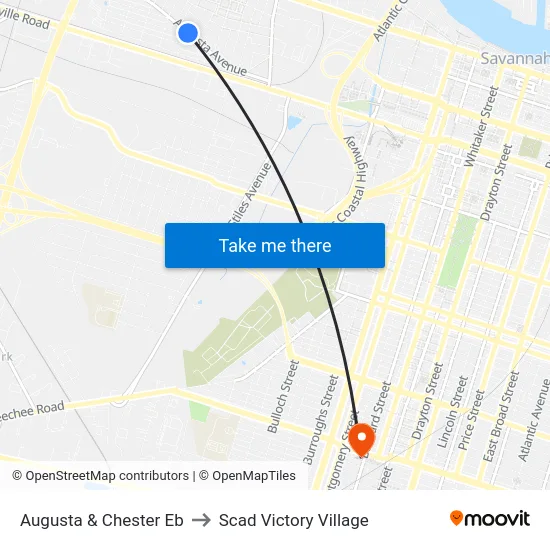 Augusta & Chester Eb to Scad Victory Village map