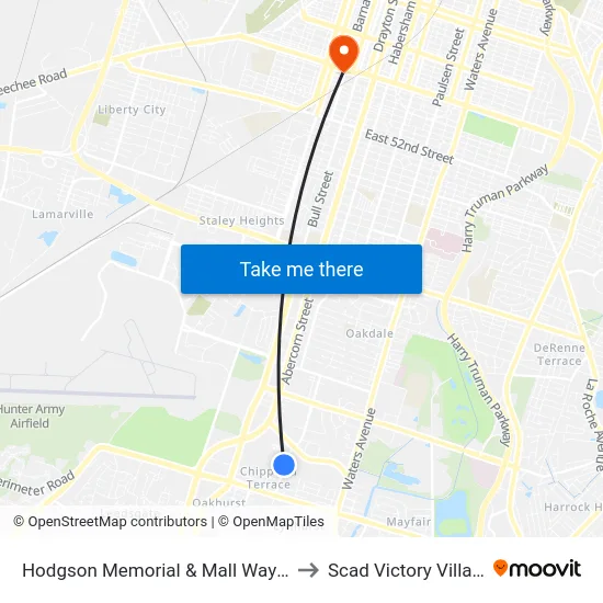 Hodgson Memorial & Mall Way Sb to Scad Victory Village map