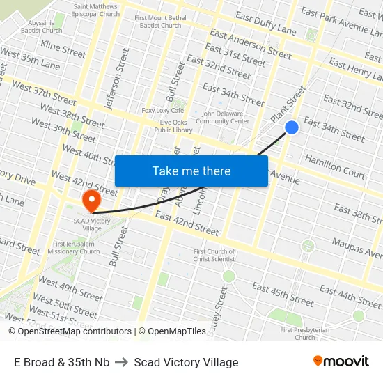 E Broad & 35th Nb to Scad Victory Village map