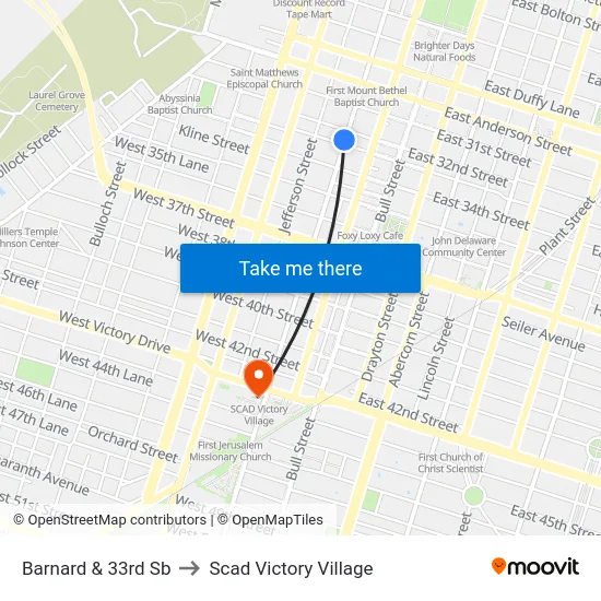 Barnard & 33rd Sb to Scad Victory Village map