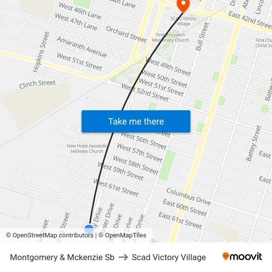 Montgomery & Mckenzie Sb to Scad Victory Village map