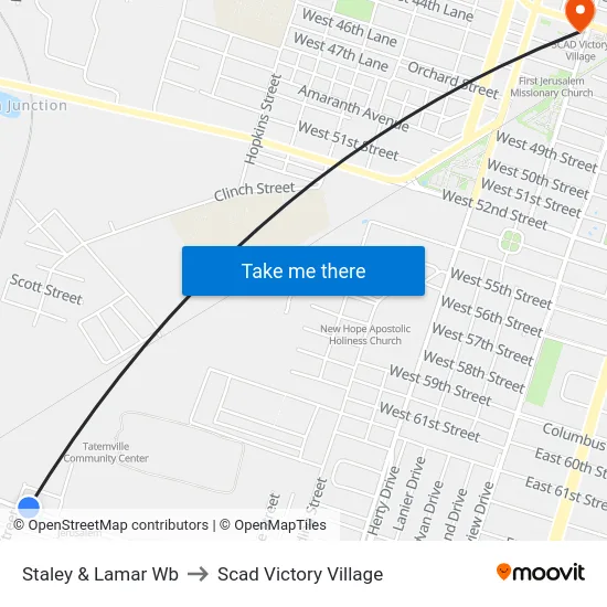 Staley & Lamar Wb to Scad Victory Village map